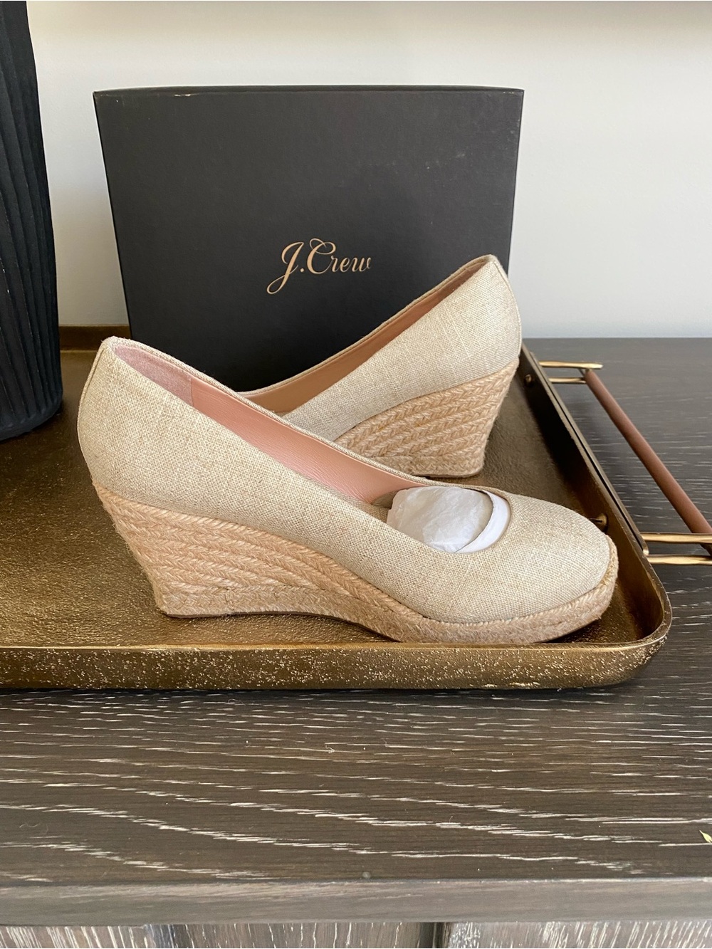 J. Crew Beige Linen Espadrille Wedge Pumps. NWT. Size 7